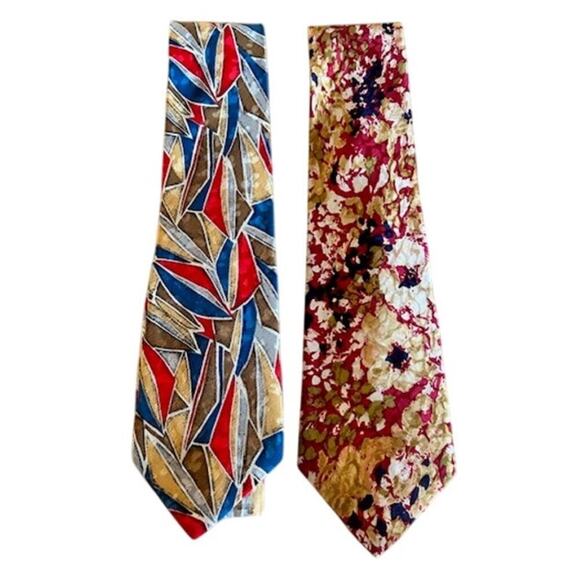 Vintage Guy Laroche Couture Silk Tie Lot (2)  Bold Abstract & Floral Patterns - Picture 1 of 3